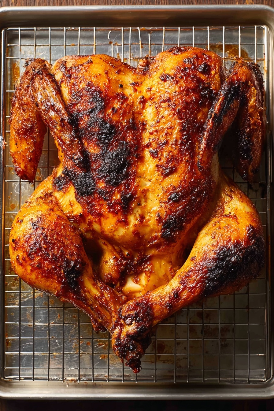 A white plate holds a cooked large chicken leg with a crispy, dark golden-brown skin that looks shiny and well-roasted. The leg is placed on a bed of fresh green parsley leaves around the edge of the plate. On the right side, the chicken is sliced into thick pieces showing juicy, light brown meat with some darker crispy parts. The plate is set on a white marbled textured surface. In the background, a white bowl with a creamy light brown sauce is partially visible. Photo taken with an iphone --ar 2:3 --v 7