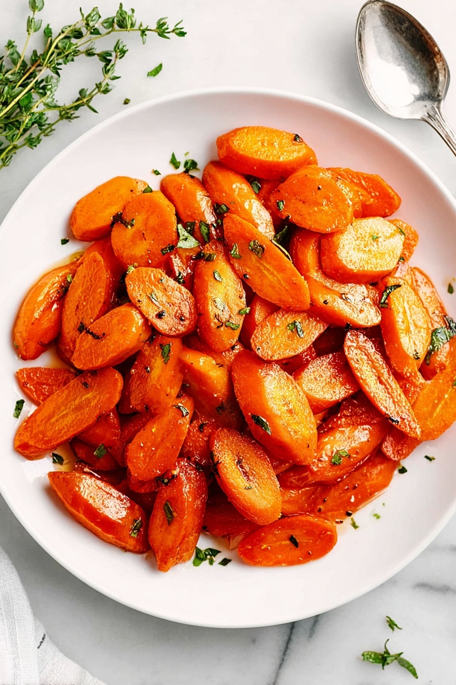 A white shallow bowl holds a pile of cooked carrot slices, each sliced at a slight diagonal, showing their bright orange color with a shiny glaze on their smooth surface. The carrots are grouped in three or four overlapping layers, with small green parsley leaves sprinkled unevenly on top and around them for contrast. The bowl sits on a white marbled surface that adds a soft texture to the background. Photo taken with an iphone --ar 2:3 --v 7